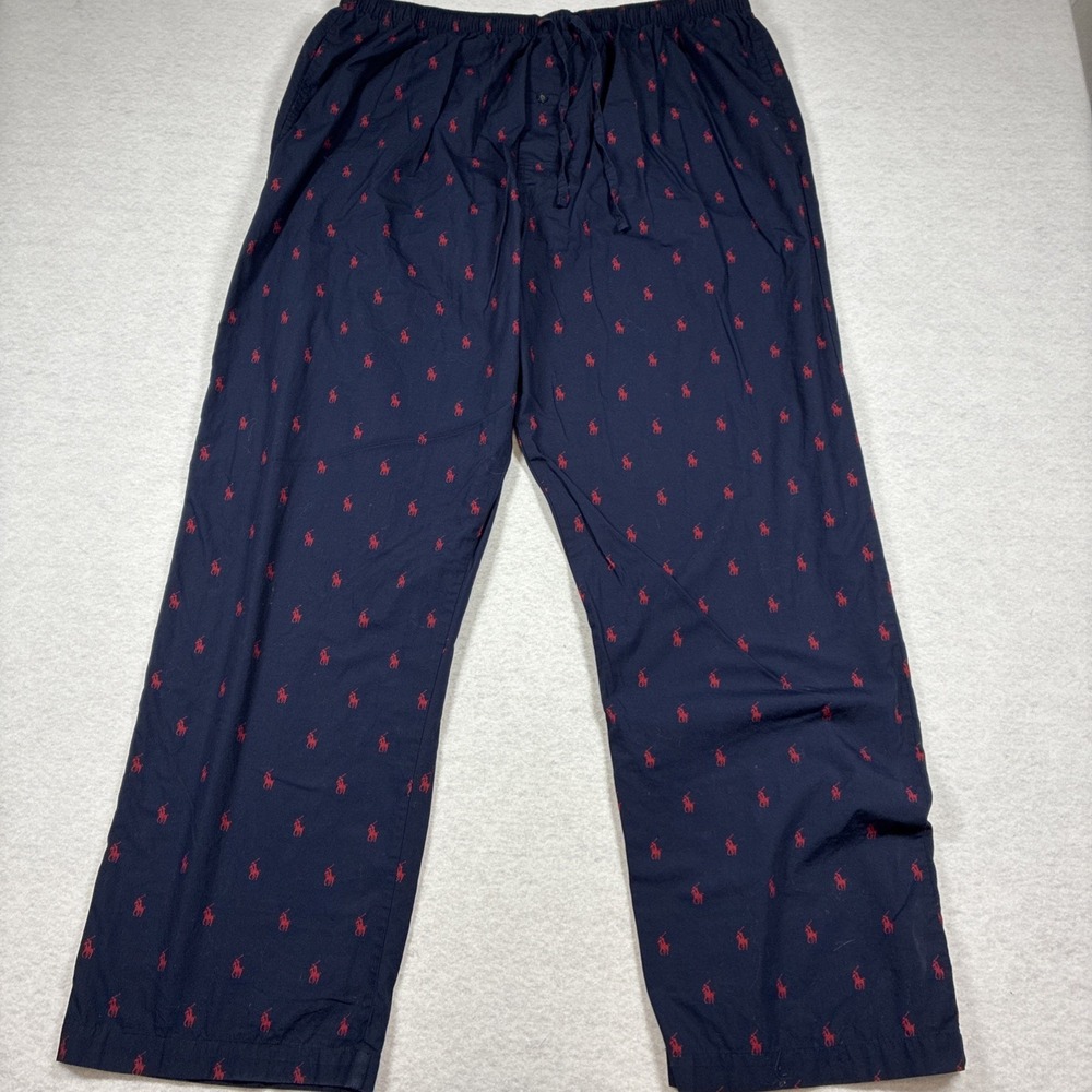 Vintage Polo Ralph Lauren Pajama Pants Mens XL Navy Red Pony All Over Print